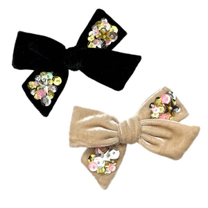 COLBIE - Velvet Hand Tied Bow with Sequins on Large Alligator Clip