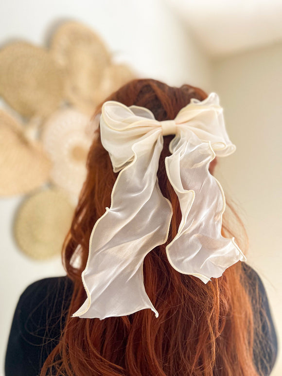 Dreamy Ivory Sheer Bow on French Barrette