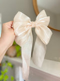 XL Sheer Ribbon Bow with Long Tail on French Barrette - 2 Colors