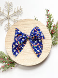 ISABELLE - XL Hand Tied Green and Blue Christmas Bows on Alligator Clips