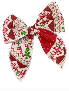 XL or Medium Christmas Sweater Woven Hair Bows on Alligator Clips